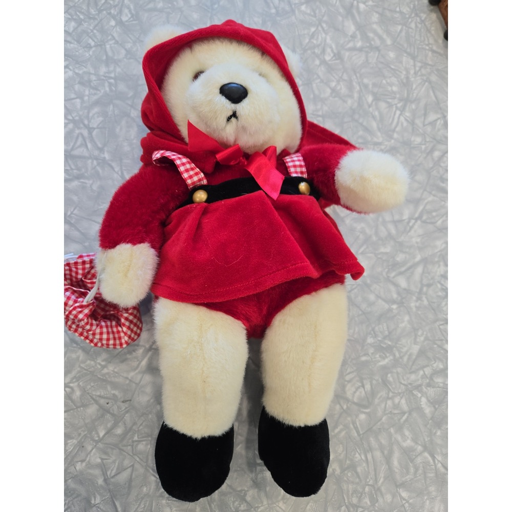 Vintage 1996 Plush Creations Little Red Riding Hood Teddy Bear Red Velvet Cape